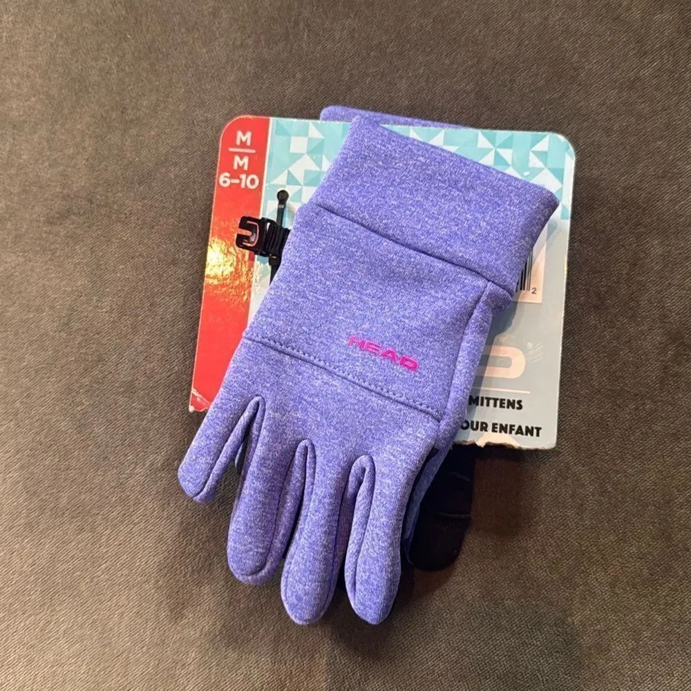 HEAD Girls Purple Touchscreen Ultrafit Stretch Fleece Gloves Size M 6-10 NEW